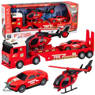 Zestaw Strażacki Ratunkowy Ciężarówka Laweta Auto Helikopter Światła Dźwięk LEAN TOYS