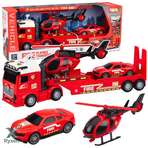 Zestaw Strażacki Ratunkowy Ciężarówka Laweta Auto Helikopter Światła Dźwięk LEAN TOYS