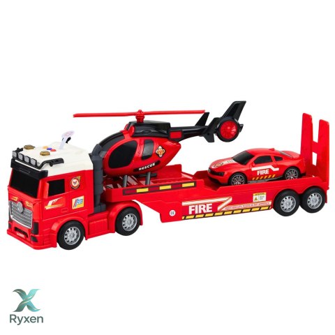 Zestaw Strażacki Ratunkowy Ciężarówka Laweta Auto Helikopter Światła Dźwięk LEAN TOYS