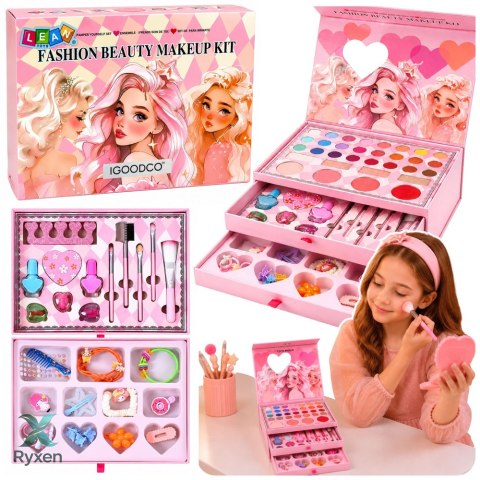Kuferek z Kosmetykami Do Makijażu Zestaw Dla Dzieci Szkatułka Różowa LEAN TOYS