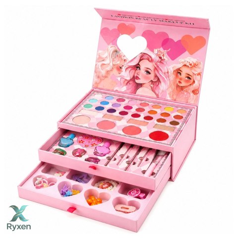 Kuferek z Kosmetykami Do Makijażu Zestaw Dla Dzieci Szkatułka Różowa LEAN TOYS