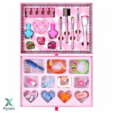 Kuferek z Kosmetykami Do Makijażu Zestaw Dla Dzieci Szkatułka Różowa LEAN TOYS