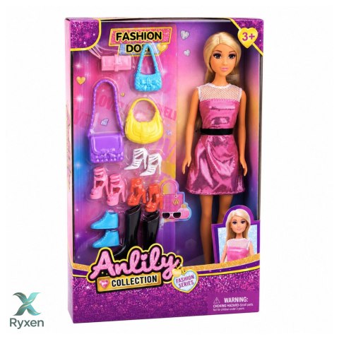 Lalka Anlily Modowa W Różowej Sukience Zestaw Torebki Buty Akcesoria LEAN TOYS