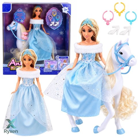 Lalka Anlily Na Białym Koniu Księżniczka W Niebieskiej Sukni Akcesoria LEAN TOYS