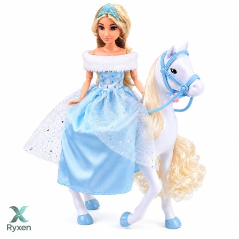 Lalka Anlily Na Białym Koniu Księżniczka W Niebieskiej Sukni Akcesoria LEAN TOYS