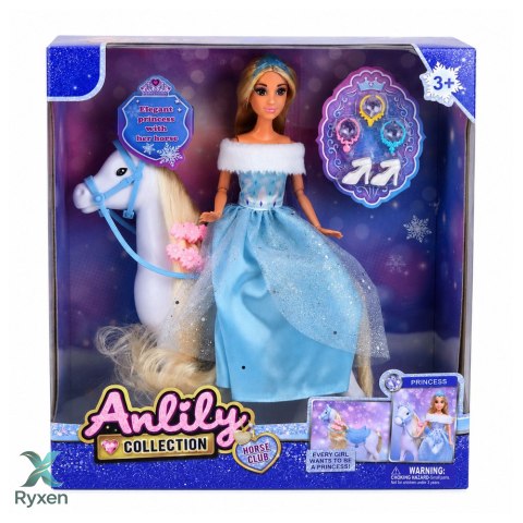 Lalka Anlily Na Białym Koniu Księżniczka W Niebieskiej Sukni Akcesoria LEAN TOYS