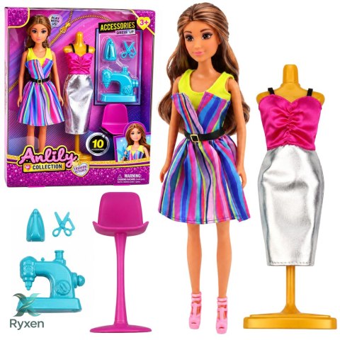 Lalka Anlily Projektantka Ubrań Krawcowa Maszyna Do Szycia Manekin Zestaw LEAN TOYS