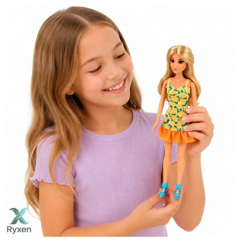 Lalka Anlily W Żółtej Sukience Z Kotek Meble Ogrodowe Parasol Akcesoria LEAN TOYS