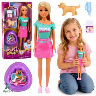 Lalka Anlily Ze Zwierzątkiem Piesek Szczeniak Akcesoria Legowisko Zestaw LEAN TOYS