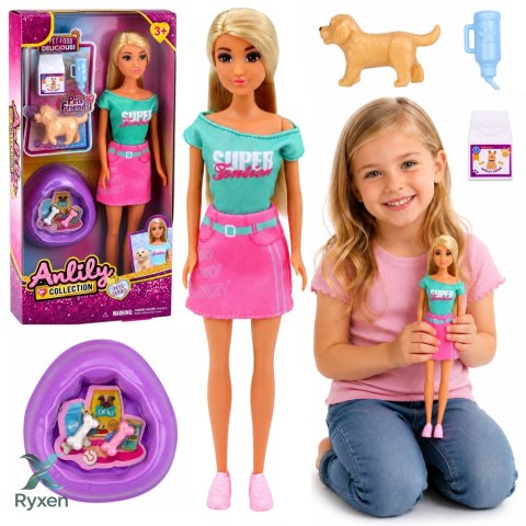 Lalka Anlily Ze Zwierzątkiem Piesek Szczeniak Akcesoria Legowisko Zestaw LEAN TOYS