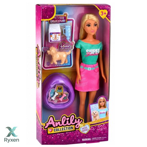 Lalka Anlily Ze Zwierzątkiem Piesek Szczeniak Akcesoria Legowisko Zestaw LEAN TOYS