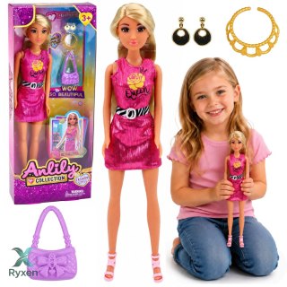 Lalka Anlily w Różowej Sukience Torebka Biżuteria Akcesoria Zestaw LEAN TOYS