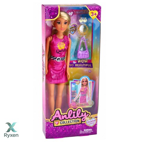 Lalka Anlily w Różowej Sukience Torebka Biżuteria Akcesoria Zestaw LEAN TOYS