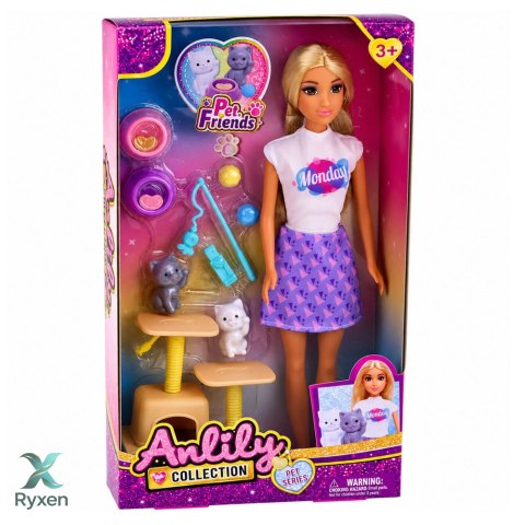 Lalka Anlily z Kotkami Drapak Akcesoria Dla Kotów Miski Zabawki Zestaw LEAN TOYS