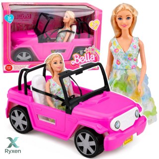 Lalka Bella w Kolorowej Sukience Różowy Samochód Kabriolet Zestaw LEAN TOYS