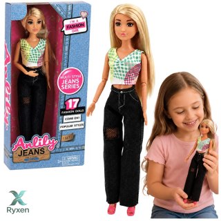 Lalka Modowa Anlily w Ciemnych Jeansach Kolorowy Top Blond Włosy LEAN TOYS