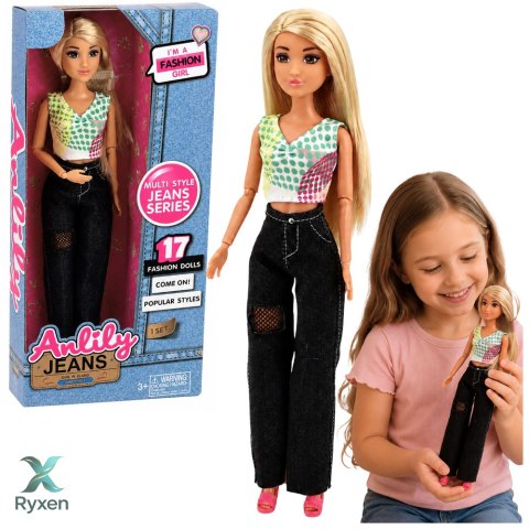 Lalka Modowa Anlily w Ciemnych Jeansach Kolorowy Top Blond Włosy LEAN TOYS
