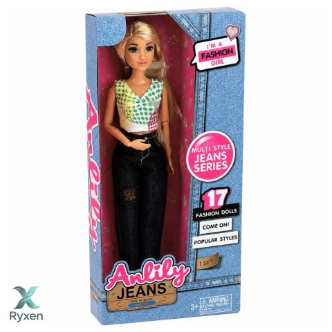 Lalka Modowa Anlily w Ciemnych Jeansach Kolorowy Top Blond Włosy LEAN TOYS