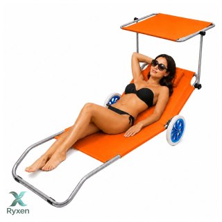 Leżak Plażowy Na Kółkach Ogrodowy Składany Daszek Aluminiowy Pomarańczowy LEAN