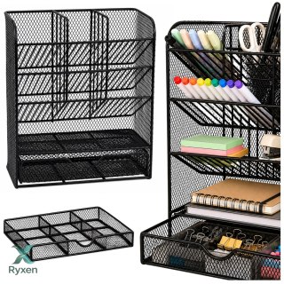 Metalowy Organizer Biurkowy Na Przybory Akcesoria Pisaki Czarny LEAN TOYS