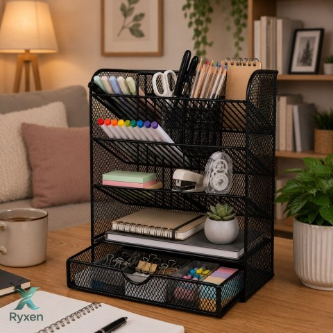 Metalowy Organizer Biurkowy Na Przybory Akcesoria Pisaki Czarny LEAN TOYS