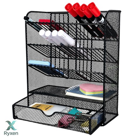 Metalowy Organizer Biurkowy Na Przybory Akcesoria Pisaki Czarny LEAN TOYS