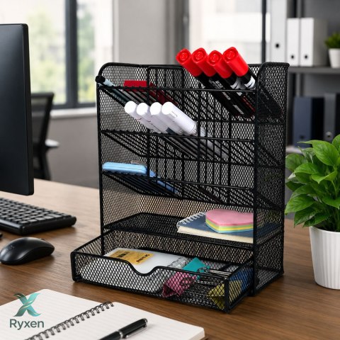 Metalowy Organizer Biurkowy Na Przybory Akcesoria Pisaki Czarny LEAN TOYS