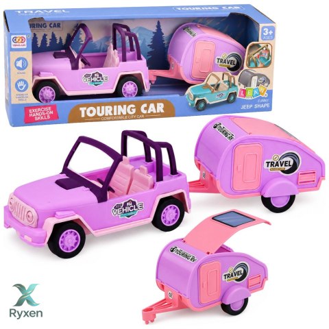 Samochód Terenowy z Kamperem Dźwięki Różowy Zestaw Turystyczny LEAN TOYS
