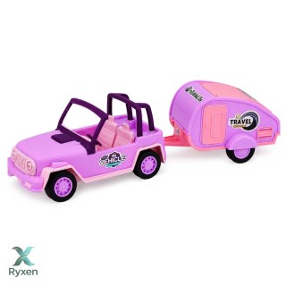 Samochód Terenowy z Kamperem Dźwięki Różowy Zestaw Turystyczny LEAN TOYS