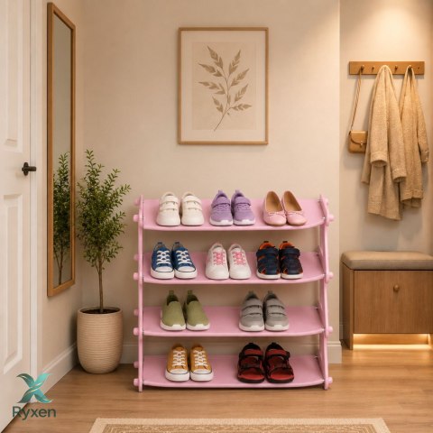 Szafka Na Buty Lekki Regał 4 Poziomy Półka Wolnostojąca Różowa LEAN