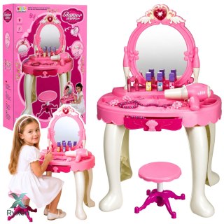 Toaletka Dziecięca z Krzesełkiem Światła Suszarka Akcesoria Dźwięki Różowa LEAN TOYS