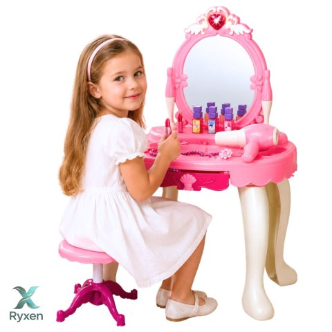 Toaletka Dziecięca z Krzesełkiem Światła Suszarka Akcesoria Dźwięki Różowa LEAN TOYS