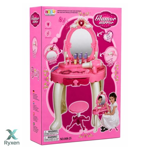 Toaletka Dziecięca z Krzesełkiem Światła Suszarka Akcesoria Dźwięki Różowa LEAN TOYS