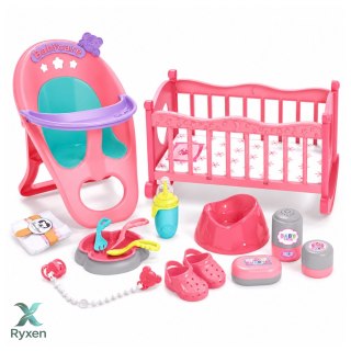 Zestaw 3w1 Interaktywna Lalka Bobas Sika Płacze Kołyska Wózek Akcesoria LEAN TOYS