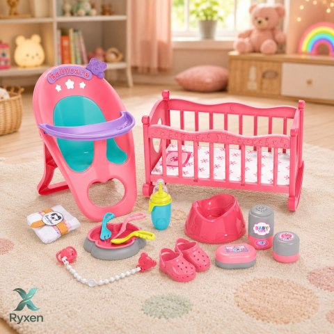 Zestaw 3w1 Interaktywna Lalka Bobas Sika Płacze Kołyska Wózek Akcesoria LEAN TOYS