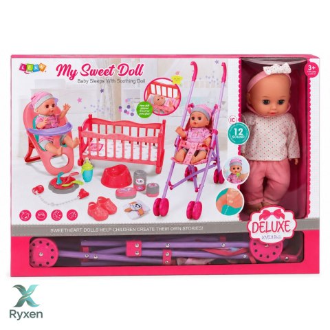 Zestaw 3w1 Interaktywna Lalka Bobas Sika Płacze Kołyska Wózek Akcesoria LEAN TOYS