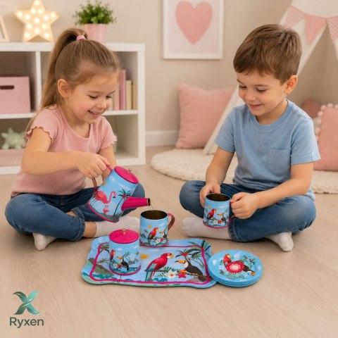 Zestaw Do Herbaty z Papugami Metalowy Egzotyczny Wzór 12 el. LEAN TOYS