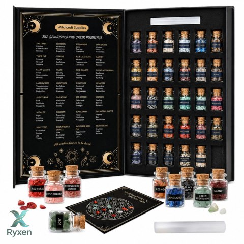 Zestaw Kryształów Minerałów Kamieni Szlachetnych w Słoiczkach Książka 30el. LEAN TOYS