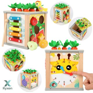 Drewniana Kostka Edukacyjna Sorter 5W1 Układanka Skrzynka Klocki LEAN TOYS