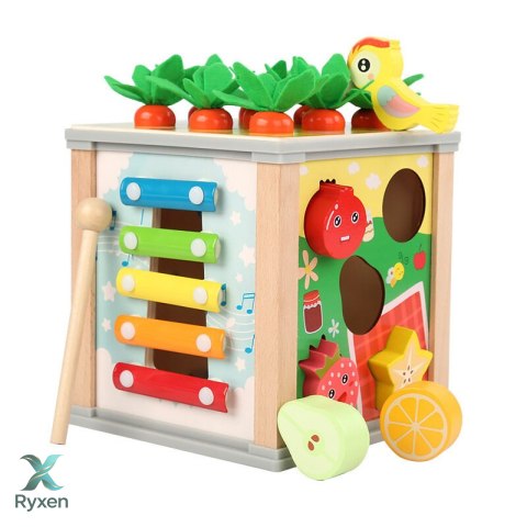 Drewniana Kostka Edukacyjna Sorter 5W1 Układanka Skrzynka Klocki LEAN TOYS