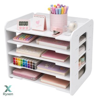 Organizer Biurowy Na Biurko Drewniany Półki Na Dokumenty A4 Biały LEAN TOYS