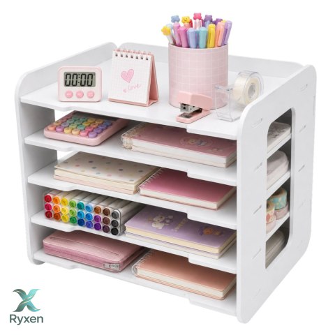 Organizer Biurowy Na Biurko Drewniany Półki Na Dokumenty A4 Biały LEAN TOYS