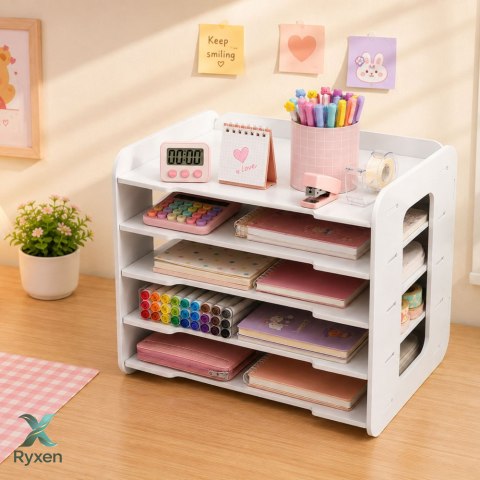 Organizer Biurowy Na Biurko Drewniany Półki Na Dokumenty A4 Biały LEAN TOYS