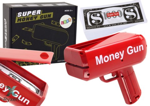 Pistolet Na Pieniądze Strzelający Czerwony Wyrzutnia Money Gun Banknoty LEAN TOYS