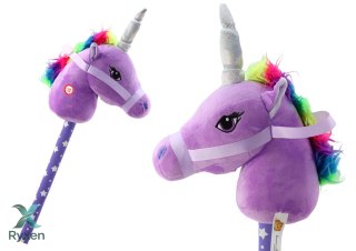 Pluszowa Głowa Jednorożca Na Kiju Hobby Horse Jednorożec Fioletowy Dźwięki LEAN TOYS