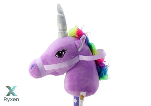 Pluszowa Głowa Jednorożca Na Kiju Hobby Horse Jednorożec Fioletowy Dźwięki LEAN TOYS