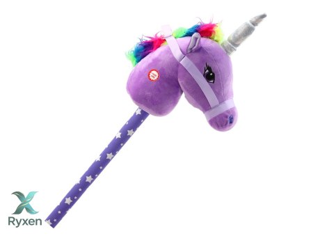 Pluszowa Głowa Jednorożca Na Kiju Hobby Horse Jednorożec Fioletowy Dźwięki LEAN TOYS