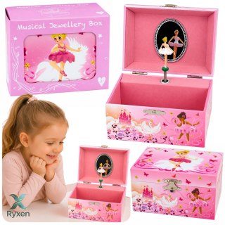 Pozytywka Kuferek Na Biżuterię Dla Dzieci Nakręcany Z Lusterkiem Różowy LEAN TOYS