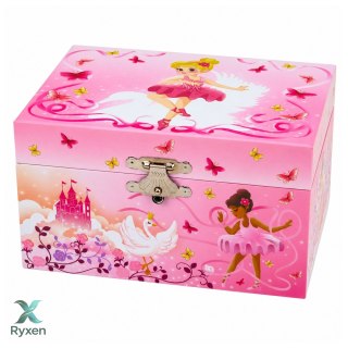 Pozytywka Kuferek Na Biżuterię Dla Dzieci Nakręcany Z Lusterkiem Różowy LEAN TOYS