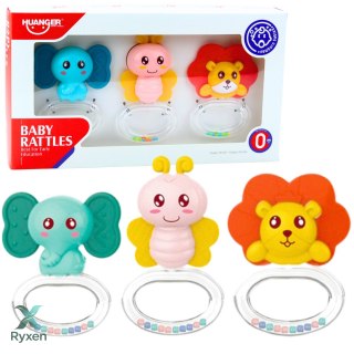 Zestaw Gryzaków Grzechotek Dla Niemowlaka Zwierzątka 3 ele. LEAN TOYS